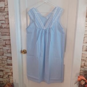 Light Blue Sleeveless Nightgown with Lace Trim Vintage New With Tags